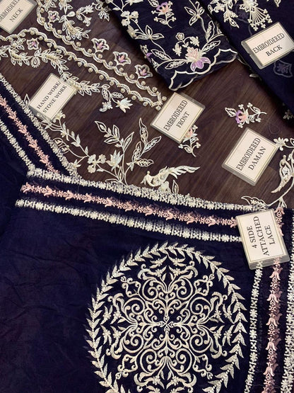 Zainab Fawad Zuri Blue Organza Embroidery 3piece Unstitched