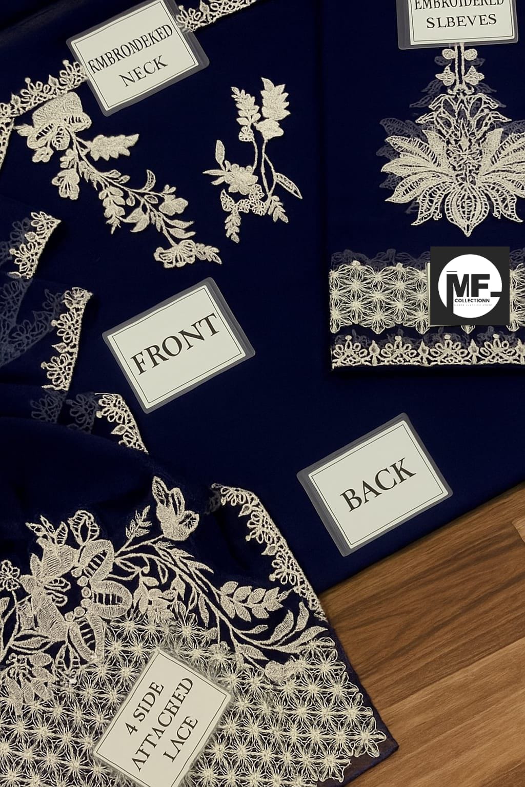 BAROOQUE Blue Chiffon Embroidery 3piece Unstitched