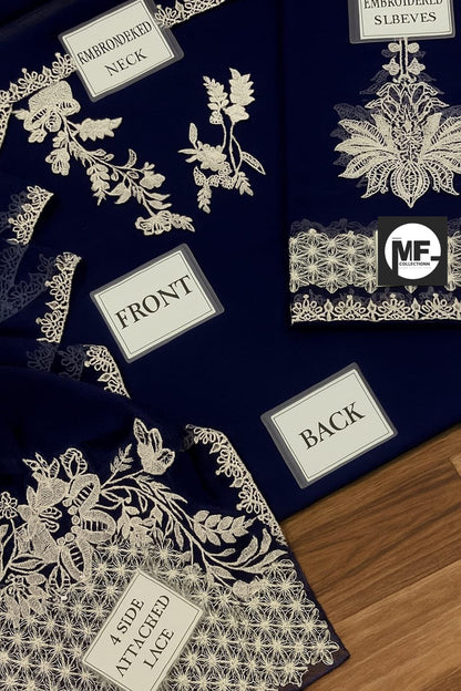 BAROOQUE Blue Chiffon Embroidery 3piece Unstitched