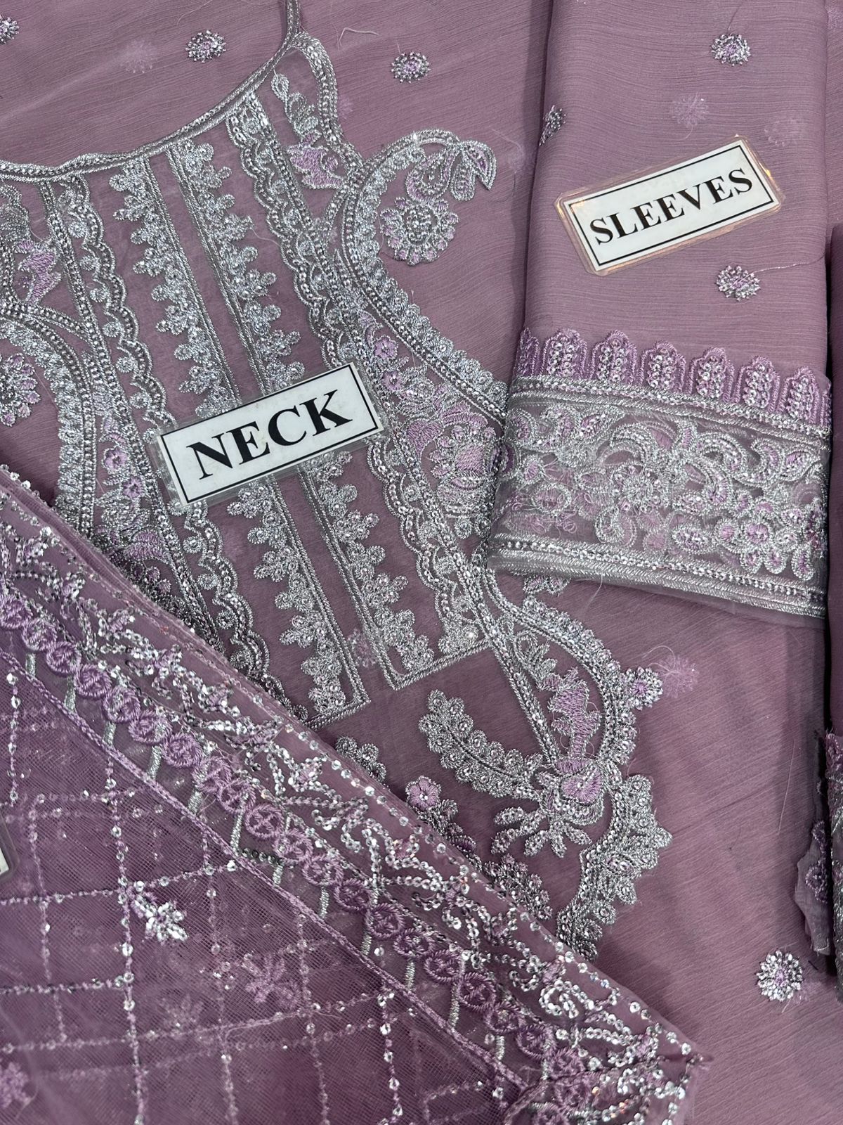 A.J Purple Jhilmil Semi Pure Chiffon Embroidery 3piece Unstitched