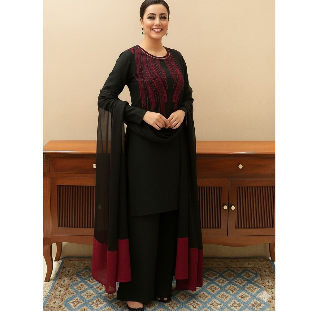 New Arrival Embroidered Silk 3 Piece Unstitched Suit Party Wear