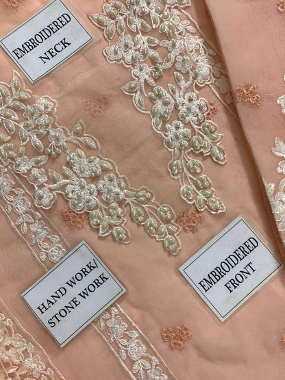 Azure Pink organza Embroidery Dress 3Piece Unstitched