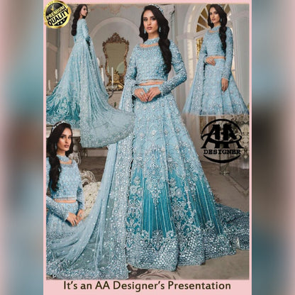 Maria B Sky Blue Wedding Collection Soft Net Maxi Bridal