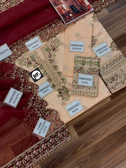 Sheenora Embroidered Tea Pink Luxury Cotton Silk 3Piece Unstitched