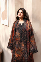 Woman in black floral printed kurta with lace detailing and matching dupatta, elegant ethnic wear