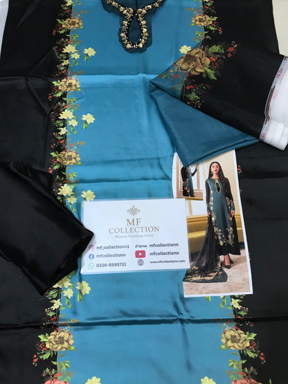 Lulusar Green Black Silk Embroidery Dress Hand Work 3pc