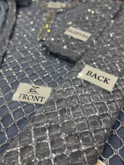 Lulusar Gray Soft Net Embroidery Luxury Collection 3piece Unstitched