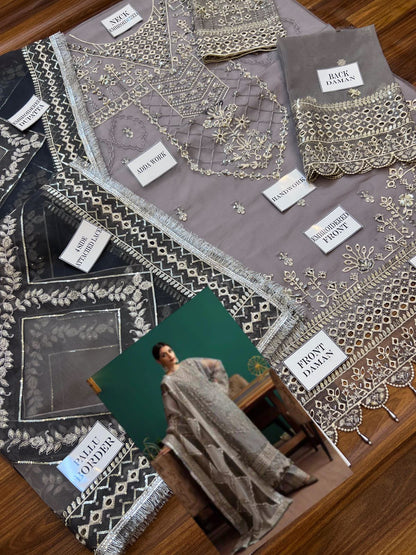 Eleshia Zarin Gray organza Wedding & Formals Collection 3piece Unstitched