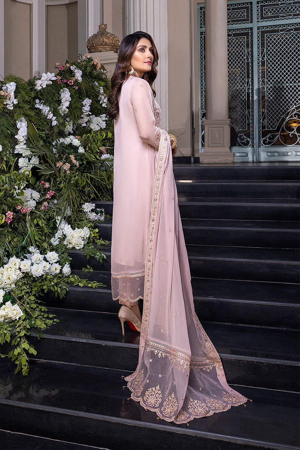 Elaf Pink Chiffon Embroidery Formal Collection 3piece Unstitched