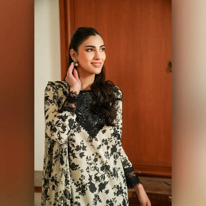 Aneela.s Black Skin Lawn Embroidery Summer Collection 3PIece Unstitched