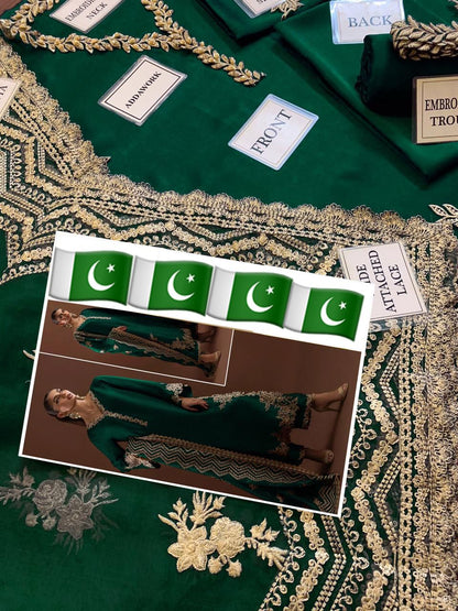 Zainab Chottani Zarsha Silk Green Embroidery Hand Work 3piece Unstitched