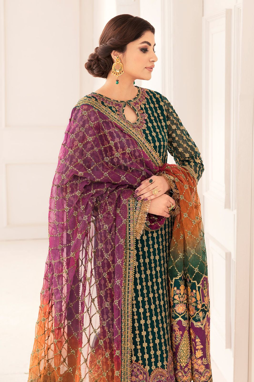Baroque Chantelle Purple Embroidered Luxury Chiffon 3piece unstitched