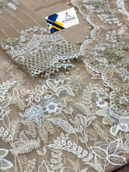 Maria b Skin Wedding Collection Saree Soft Net Fabric Unstiched