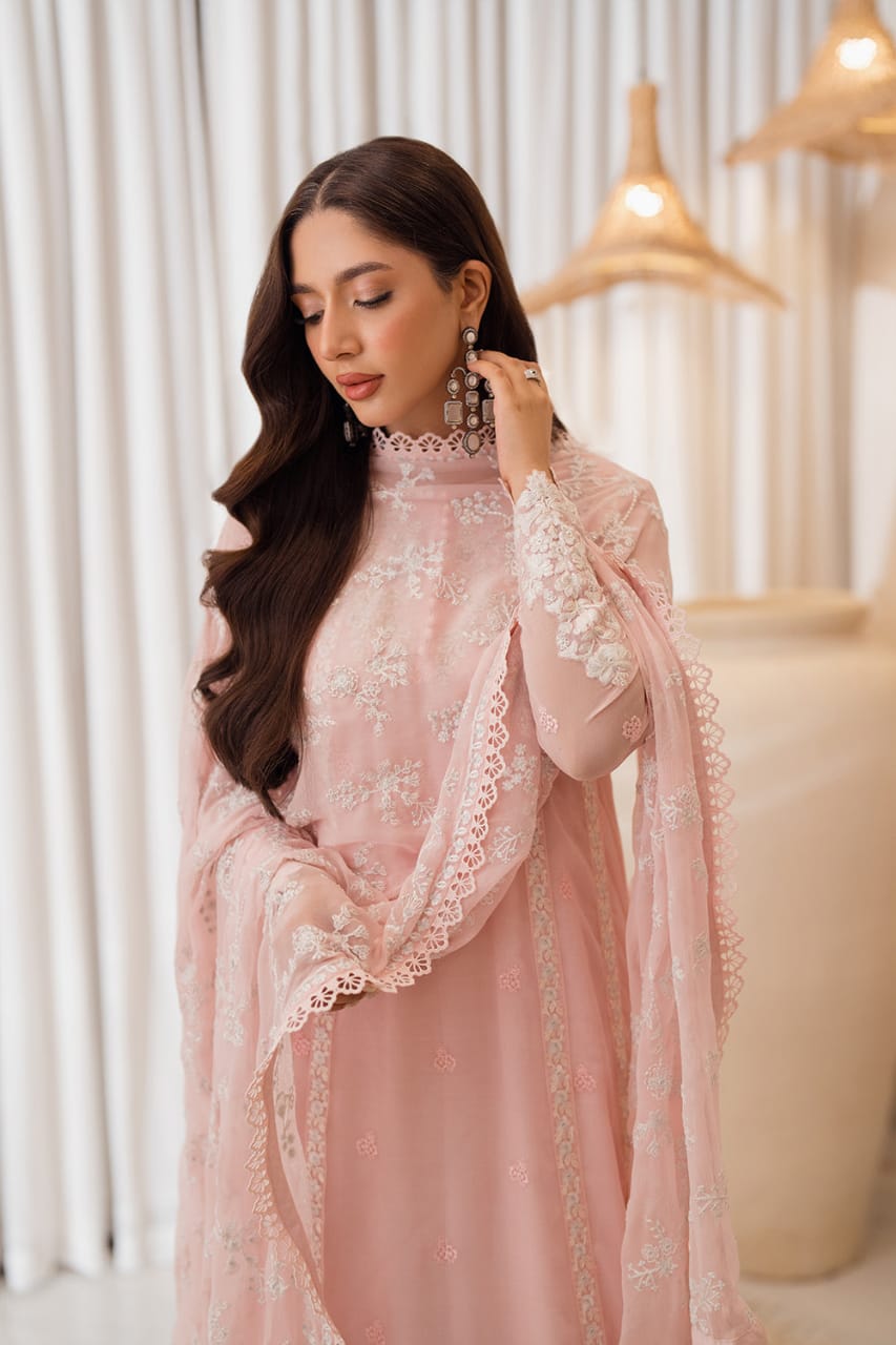 Azure Pink organza Embroidery Dress 3Piece Unstitched