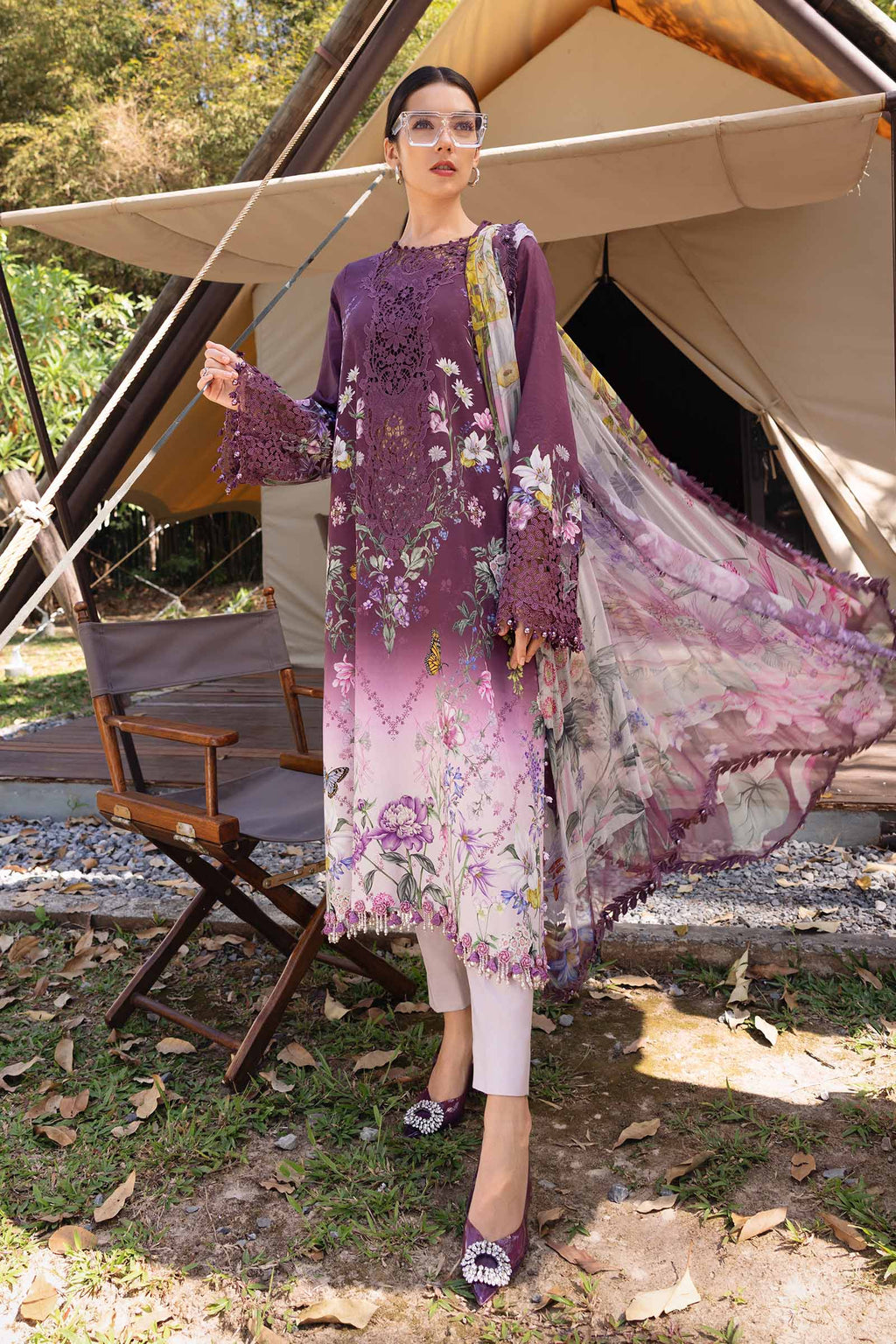 Maria B MF-MB Premium Printed Lawn Unstitched 3 Piece Suit With Emb Chiffon Dupatta 2026
