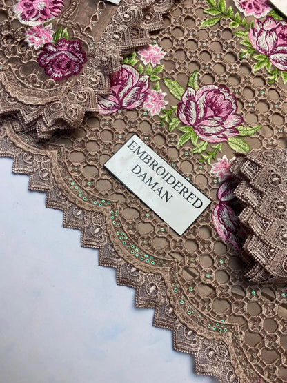 Aneelas T Pink organza Embroidery Formal Collection 3piece Unstitched