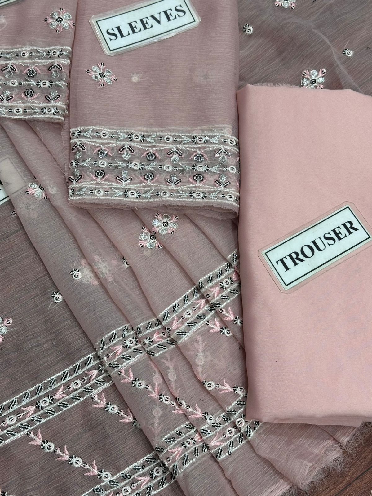 A.J Chiffon Embroidery Frok Pink Formal Collection Unstitched