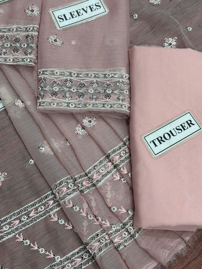 A.J Chiffon Embroidery Frok Pink Formal Collection Unstitched