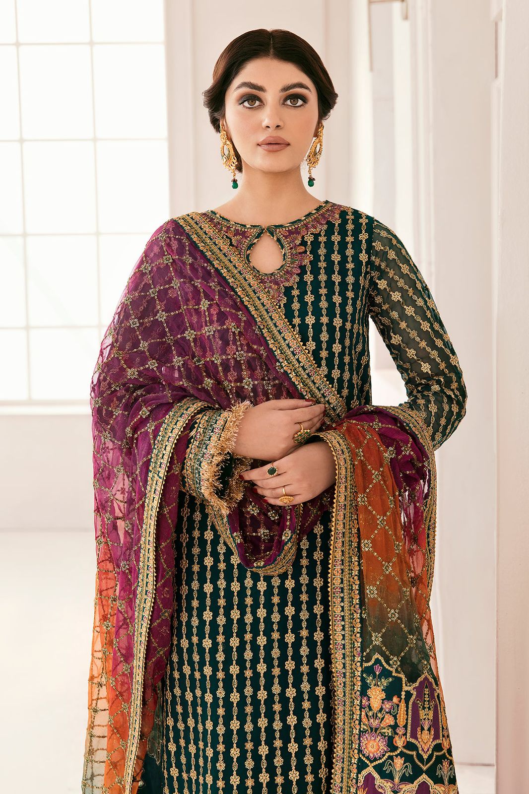 Baroque Chantelle Purple Embroidered Luxury Chiffon 3piece unstitched
