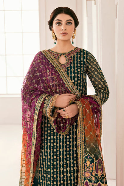 Baroque Chantelle Purple Embroidered Luxury Chiffon 3piece unstitched