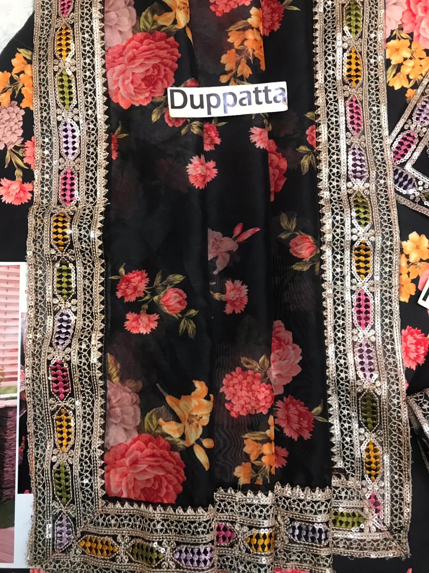 Aneelas Silk Digital Black Multi Embroidery 3piece Unstitched