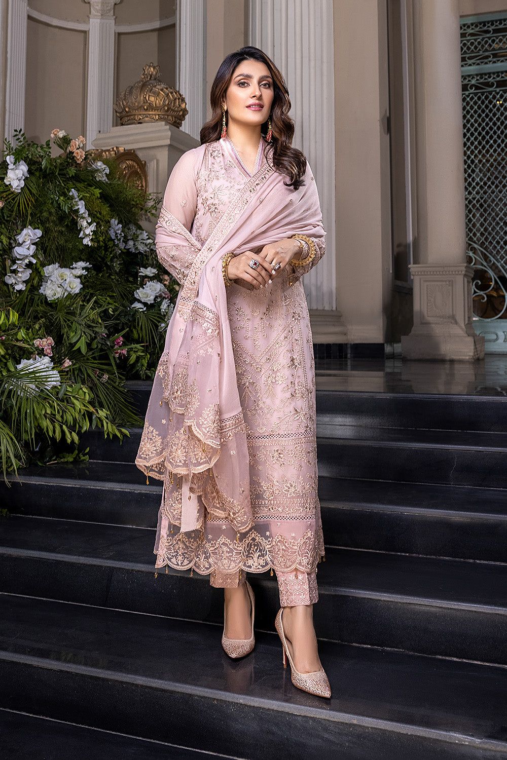 Elaf Pink Chiffon Embroidery Formal Collection 3piece Unstitched