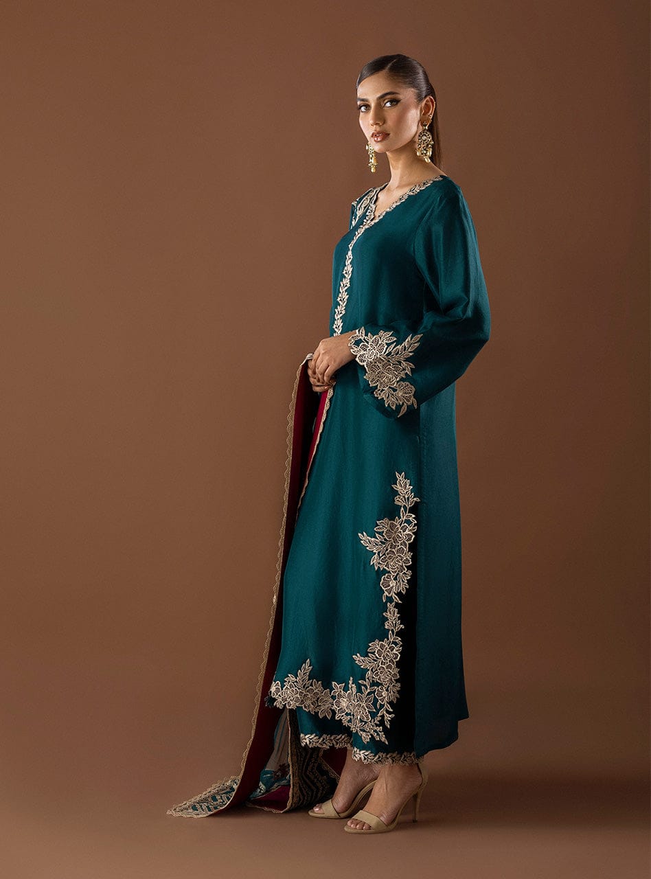 Zainab Chottani Zarsha Silk Zinc Embroidery Hand Work 3piece Unstitched