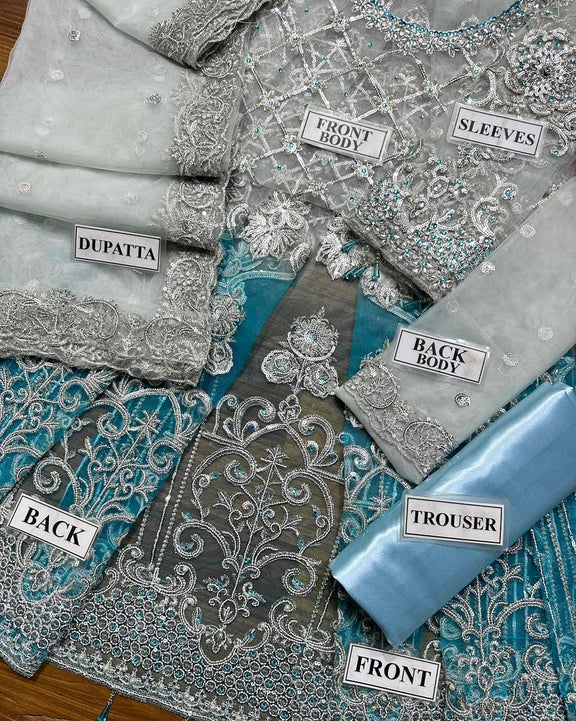 Maria B Sky Blue Wedding Collection Soft Net Maxi Bridal