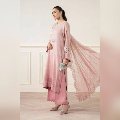 M.B Embroidered Pink Luxury Chiffon Dress 3piece Unstitched