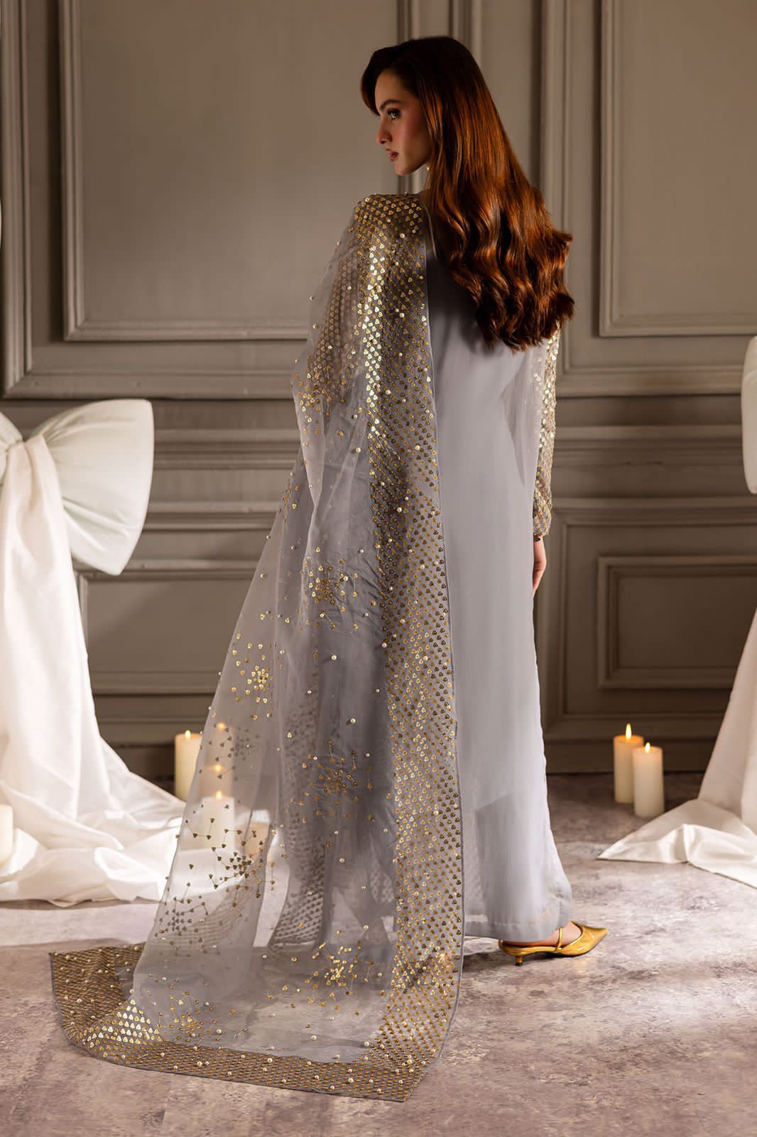 Nureh Grey Formal Collection Luxury Chiffon Embroidery 3piece Unstitched