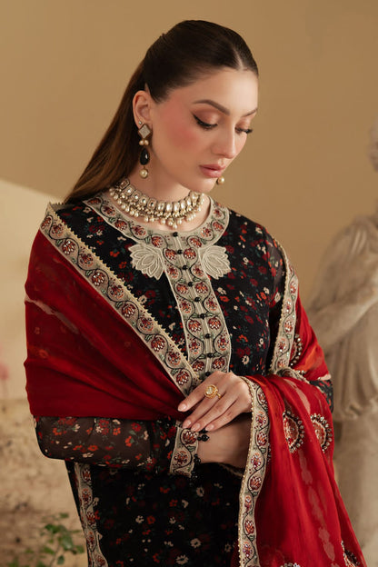 Nureh Black Chiffon Embroidery Formal Collection 3piece Unstitched
