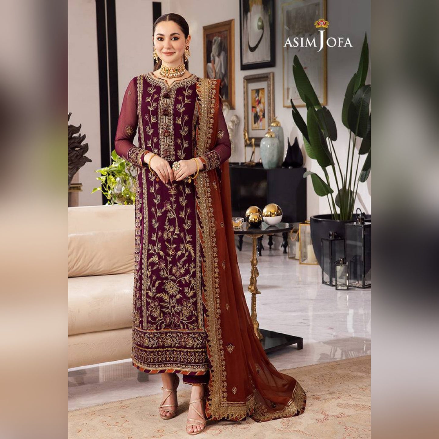 A.J Chiffon Maroon Embroidery 3Piece Unstitched