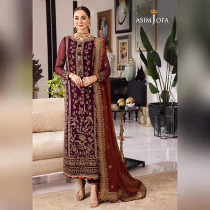 A.J Chiffon Maroon Embroidery 3Piece Unstitched