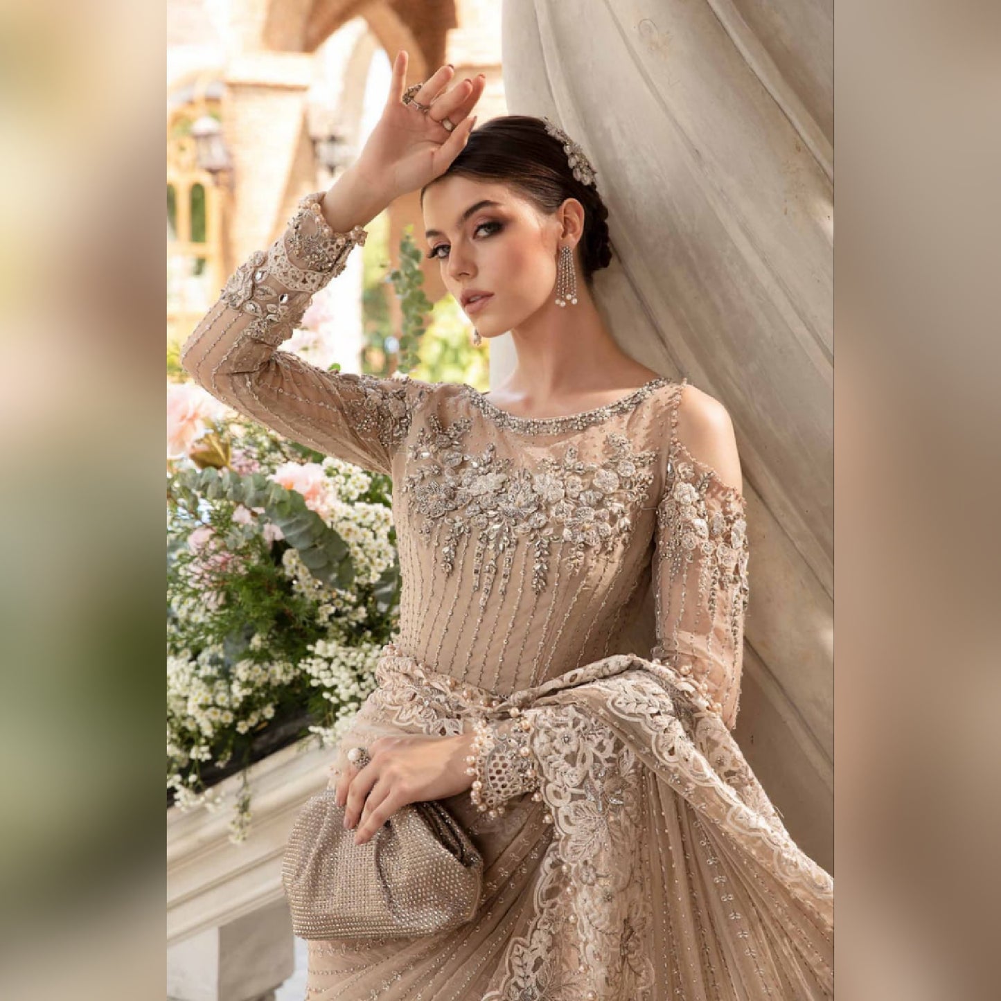 Maria b Skin Wedding Collection Saree Soft Net Fabric Unstiched