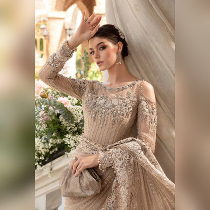 Maria b Skin Wedding Collection Saree Soft Net Fabric Unstiched