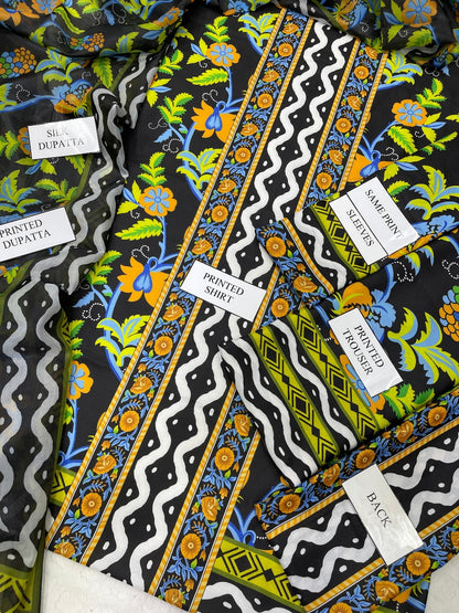 Lulusar black Elegant Digital Printed 3-Piece Swiss Lawn Unstitched