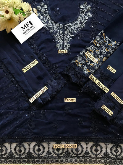 Azure Blue Chiffon Embtoidery Formal Collection 3Piece Unstitched