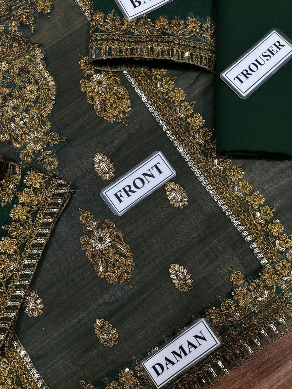 Asim Jofa Bottle Green Chiffon Formal Collection Embroidery Dress 3pc