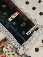 Elegant black dupatta with floral print and 04 lace borders, styled with polka dot outfit