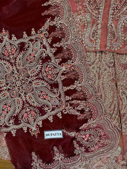 Maryam N Maria Rust Wedding Collection Soft Net Maxi