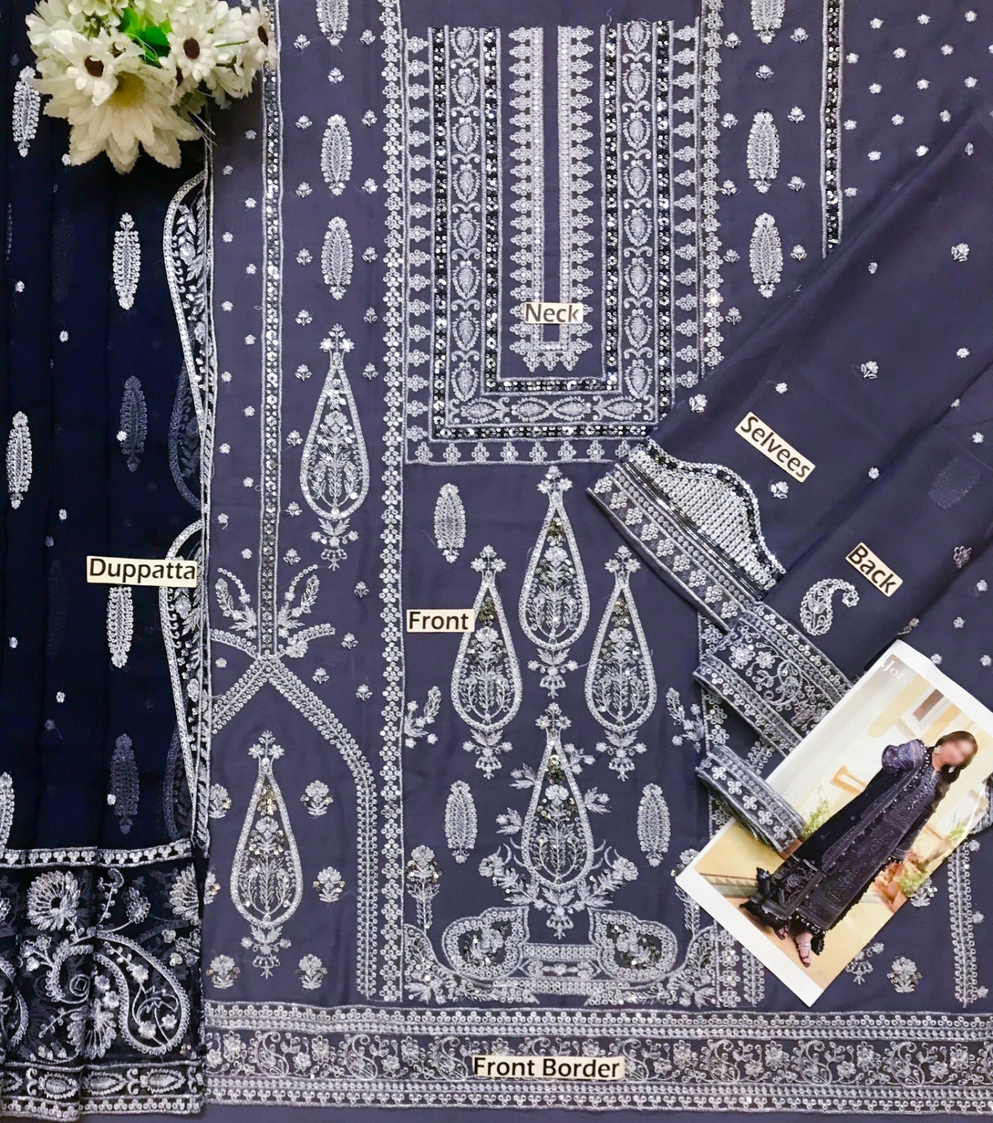 Asim Jofa Chiffon Gray Formal Collection Emb 3piece Unstitched