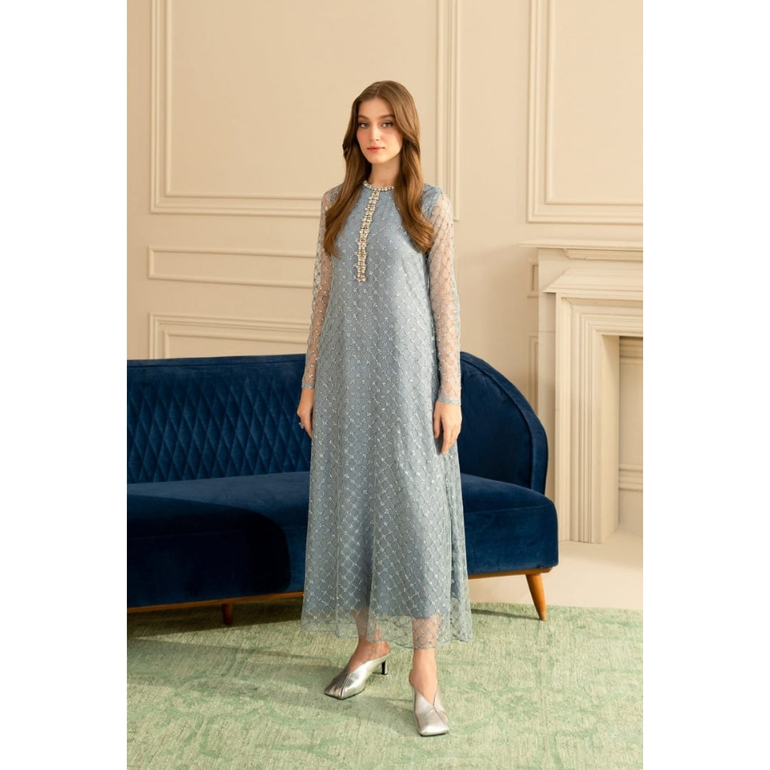 Lulusar Gray Soft Net Embroidery Luxury Collection 3piece Unstitched