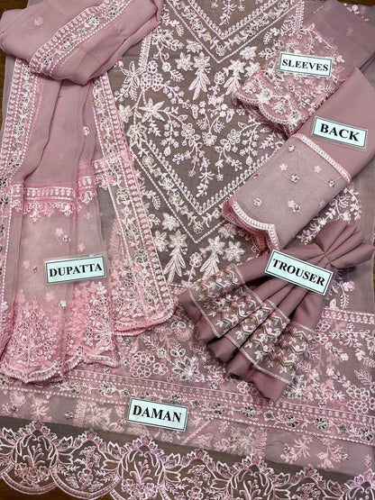 Elaf Pink Chiffon Embroidery Formal Collection 3piece Unstitched