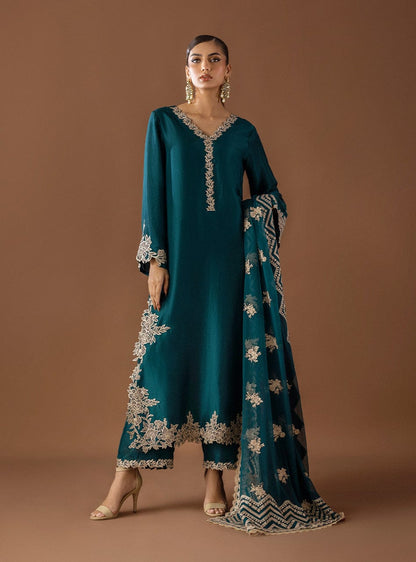Zainab Chottani Zarsha Silk Zinc Embroidery Hand Work 3piece Unstitched