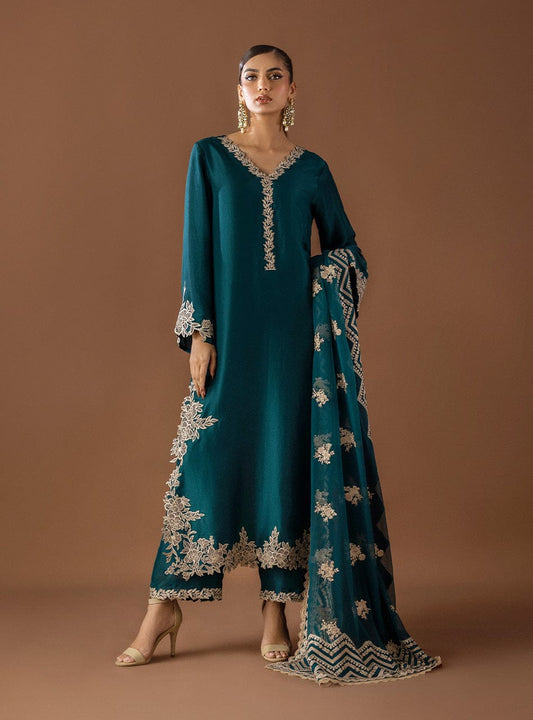 Zainab Chottani Zarsha Silk Zinc Embroidery Hand Work 3piece Unstitched