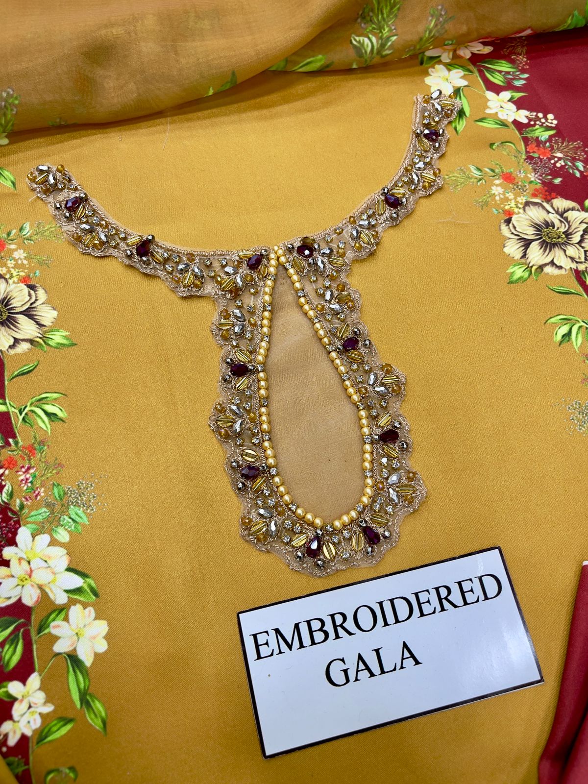 Lulusar Maroon & Gold Silk Embroidery Hand Work 3pc