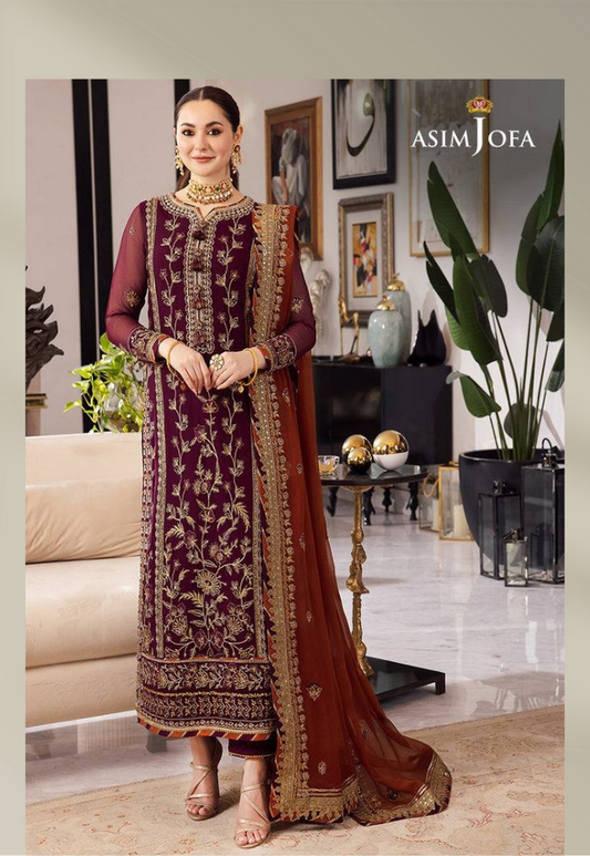 A.J Chiffon Maroon Embroidery 3Piece Unstitched
