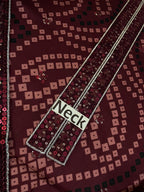 Elegant maroon fabric with geometric patterns and sequin embellishments, labeled 'Neck'