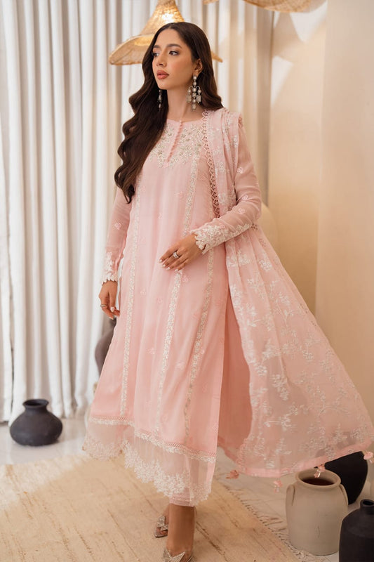 Azure Pink organza Embroidery Dress 3Piece Unstitched