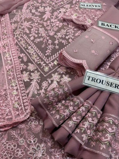 Elaf Pink Chiffon Embroidery Formal Collection 3piece Unstitched